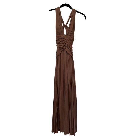 Rubber Ducky women’s S brown Grecian goddess maxi dress strappy back - Picture 2 of 5
